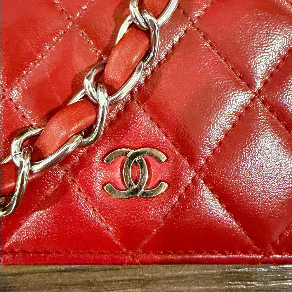 Chanel Red Quilted Leather Wallet on Chain